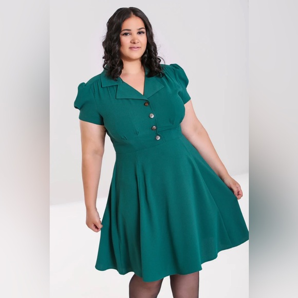 Hell Bunny Vera Lynn Midi Dress in Green Size UK 14 / US L - Picture 4 of 10